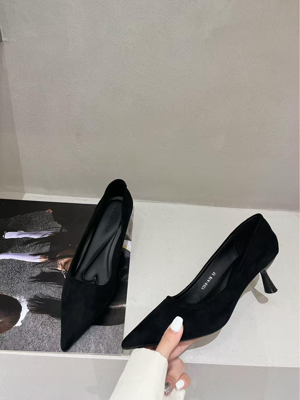 

2025 Korean Style Women s Pointed Toe Stiletto Heels - Suede, Elegant Evening Work Shoes 37 чорний