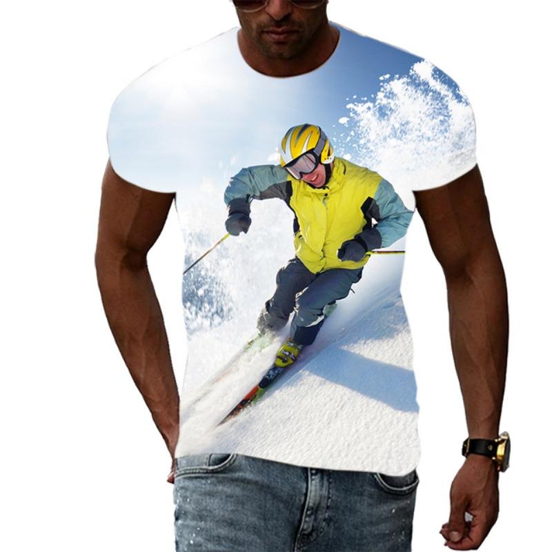 Sommermode Skateboard Sportswettbewerb Ski Herren T-Shirts Lässiger Druck Hip Hop Harajuku Persönlichkeit Rundhals Kurzarm Top