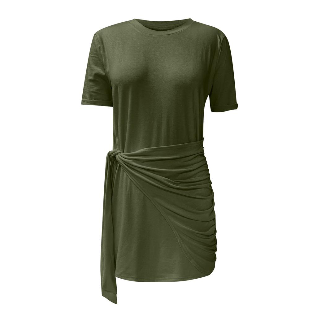 Women's Spring Summer Waist, V-neck, Short-sleeved Sexy Strap Dress