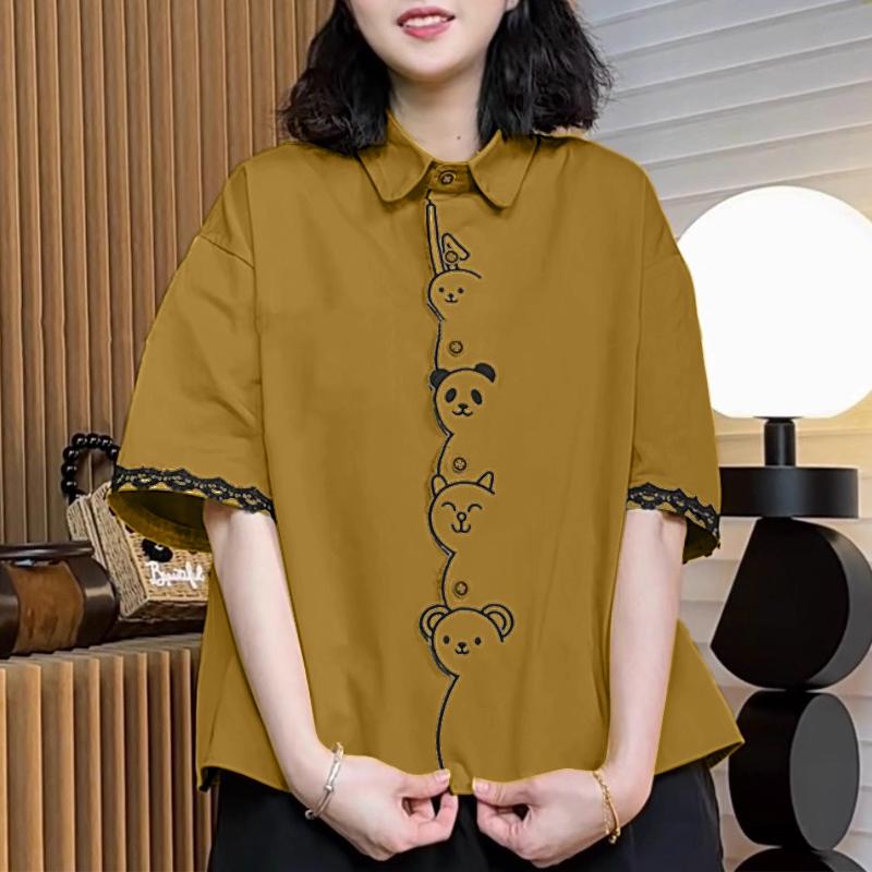 

ZANZEA Women Turn Down Collar Loose Casual Half Sleeve Print Blouse 5XL коричневый