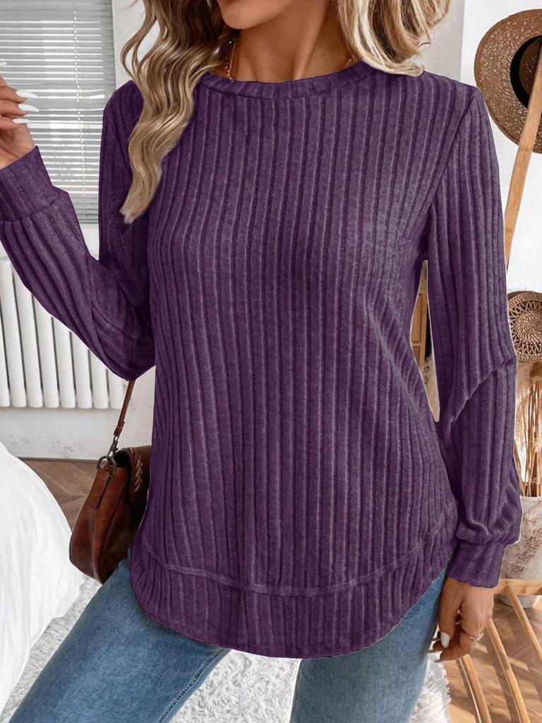 2025 Autumn Women's Long Sleeve Knit Pullover - Solid Color, European American Style, Versatile Round Neck