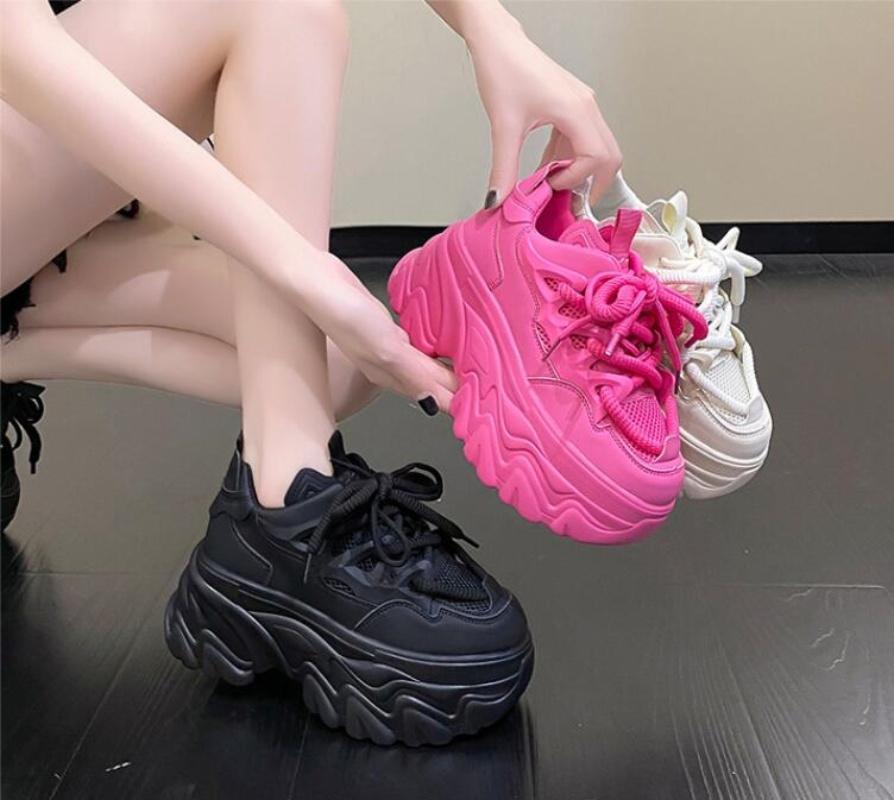 Women Platform Casual Breathable Mesh New Summer Chunky Sneakers 8.5CM Wedges Hidden Heels Hollow Leisure Woman