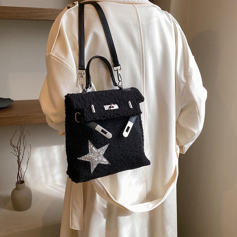 Winter Lamb Wool Backpack Women'S Niche Fashion Large-Capacity Briefcase High-End Versatile Women'S Bag