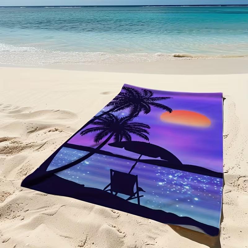 Purple Sunset Palm Tree Beach Chair Silhouette Beach Towel Pool Towel Summer Outdoor Camping Swimming Bath Blanket 50X100cm &1pc