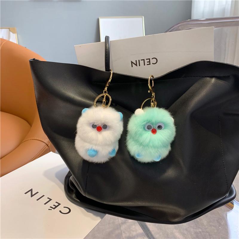 Prawdziwe włosy królika rex mały potwór breloczek do kluczyków do samochodu wisiorek netto czerwone ins urocza pluszowa lalka torba na książki wisząca kula