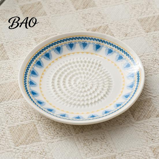 Garlic Dipping Sauce Bowl Ceramic Grinder, Multi-Functional Grating Plate, Manual Ginger Compact Grater Zester Bowl, All-in-One Prep Mixing