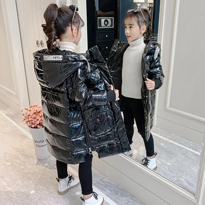 Autumn and Winter Girls' Fashionable Mid-length Shiny Down Jacket