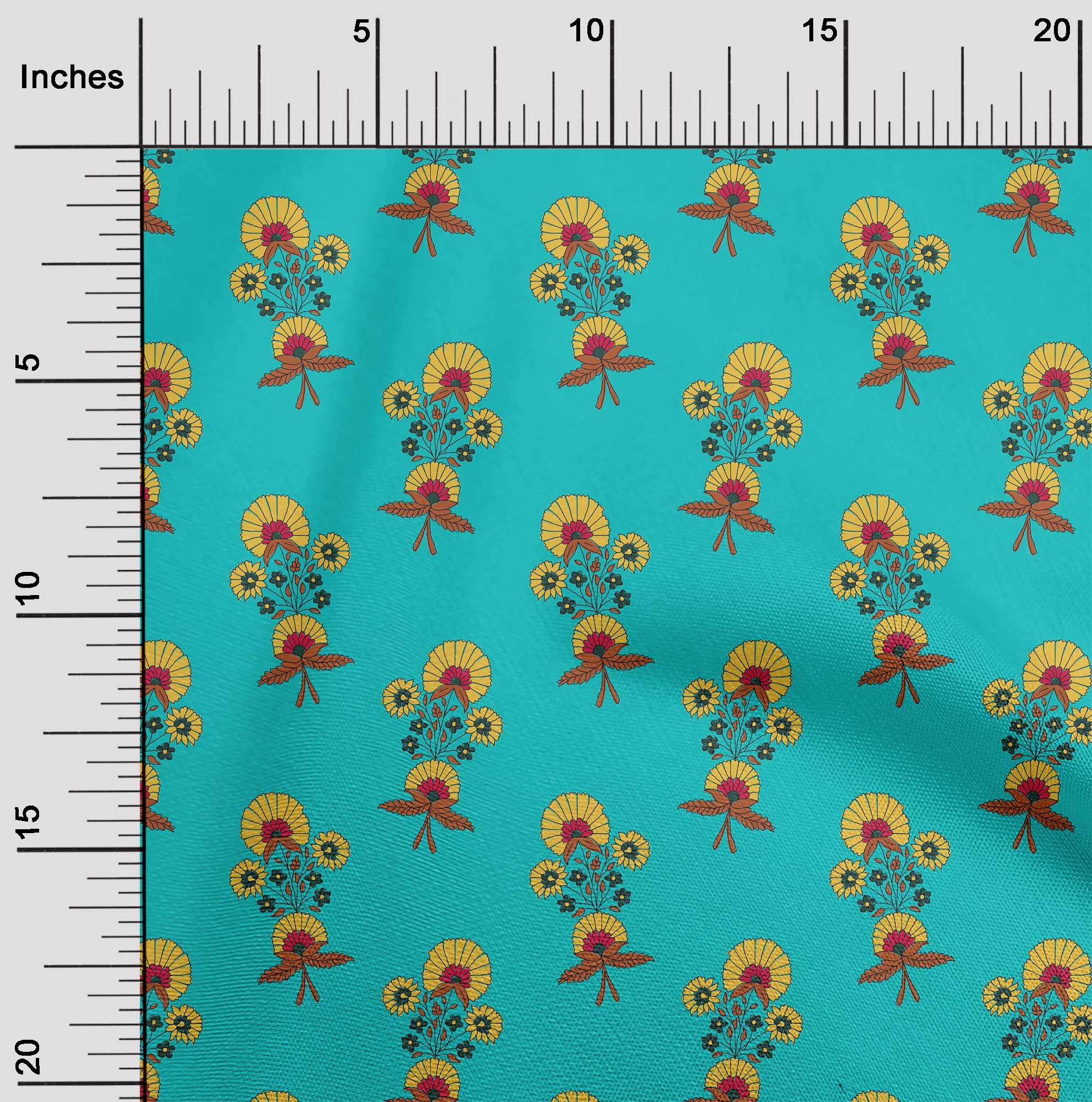 

OneOone Cotton Flex Тканина з листям і квітковими принтами на тканині 40 дюймів 42 Inch - Viscose Chiffon синій