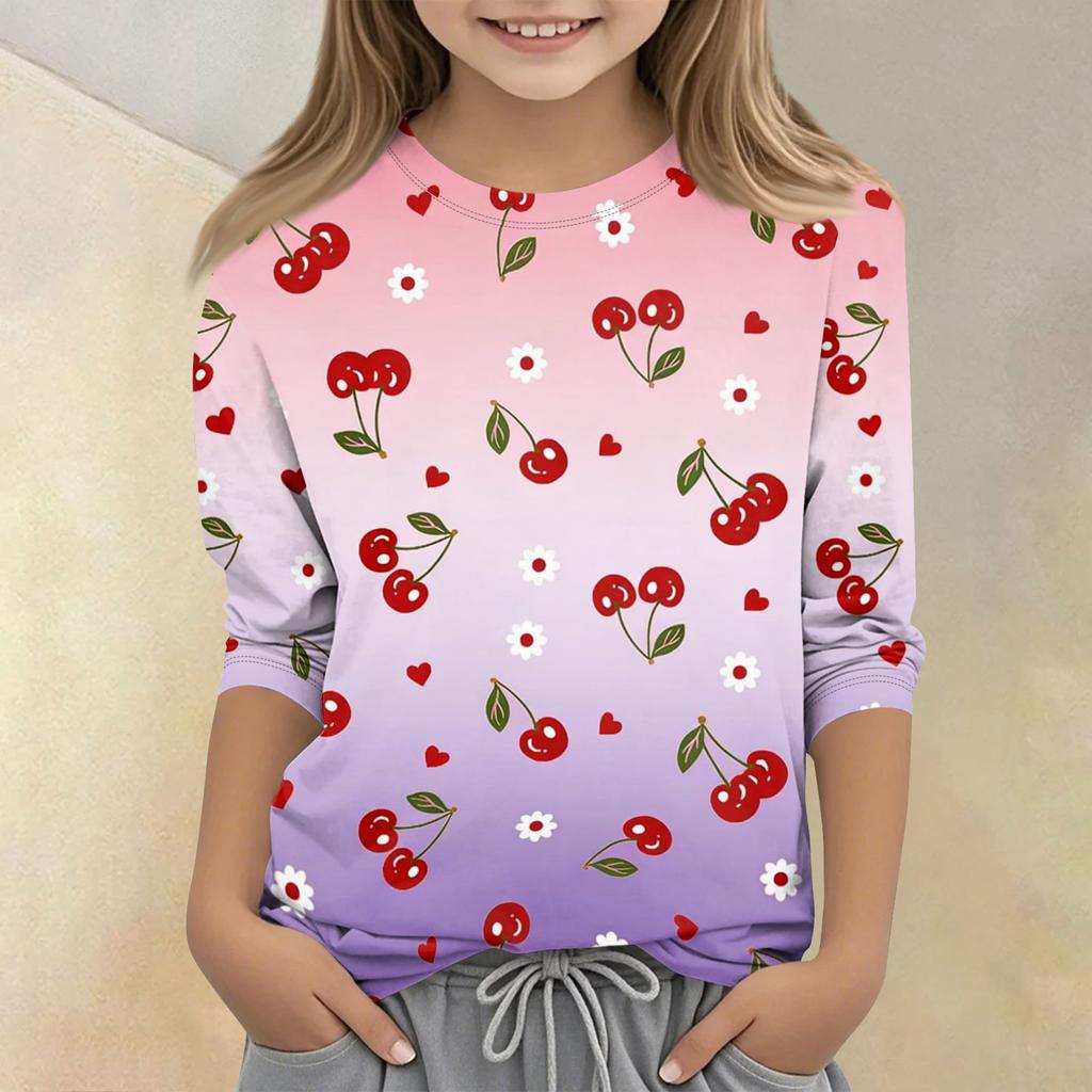 Children's Printed Round Neck Seven Quarter Sleeve Casual T-shirt