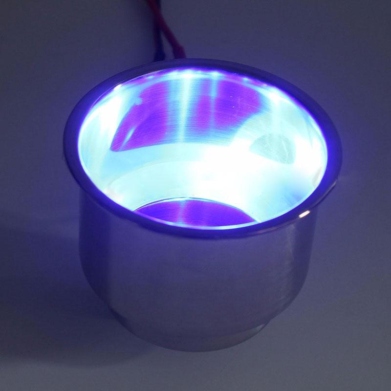 4pcs Blue 8LED Recessed Stainless Steel Cup Drink Holder for Car Marine Boat
