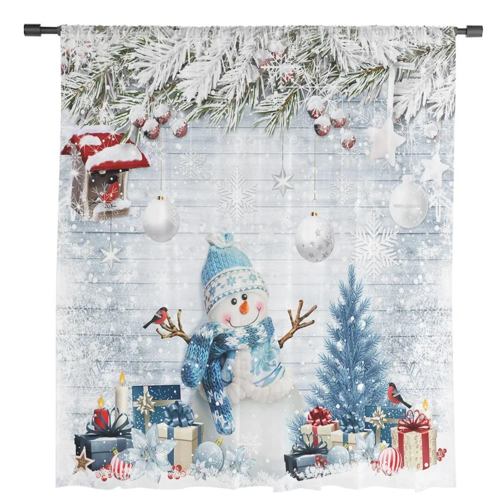 Christmas Ball Snowman Snowflake Vintage Yarn Curtain Window Tulle Curtains For Living Room Kitchen Window Sheer Voile Curtains