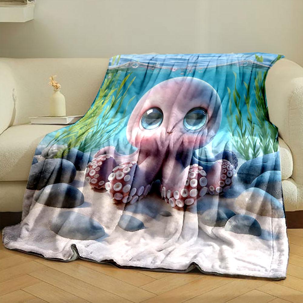 Cute Pink Octopus in Ocean Scene print blanket soft and cozy perfect for the living room bed sofa or a nap,gift