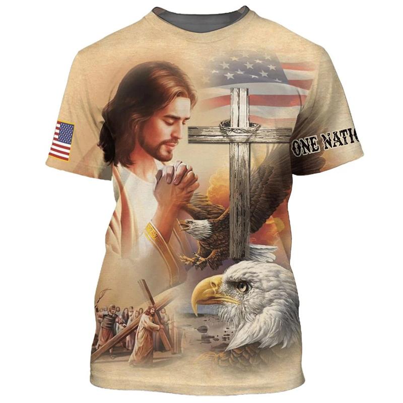 Vintage Men's T Shirts 3D Print Jesus Graphic T-shirt Round Neck Oversized Men Clothing Unisex Harajuku Short Sleeve Women Tee