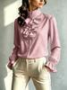 European and American Temperament Commuter Stand-up Collar Long-sleeved Polyester Shirt Women's Elegant Style Autumn New Solid Color Versatile Top