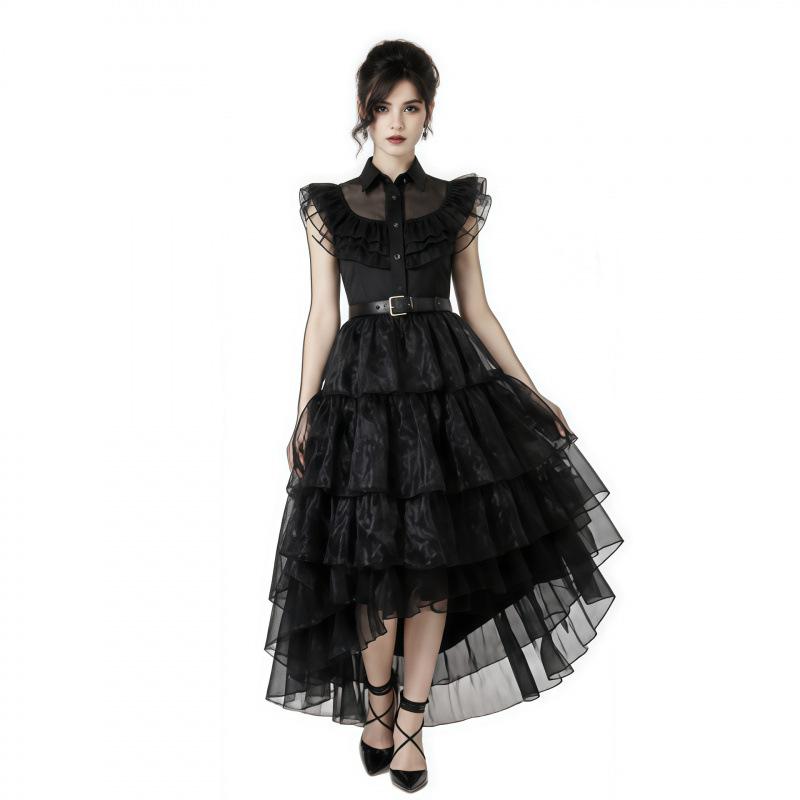 Adams family cos dress gauze skirt Wednesday Adams black gauze skirt Adams cosplay dress