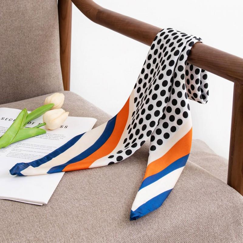 Classic French Style Polka Dot Silk-Like Square Scarf Women - Black Blue Print 70x70cm Lightweight Accessory