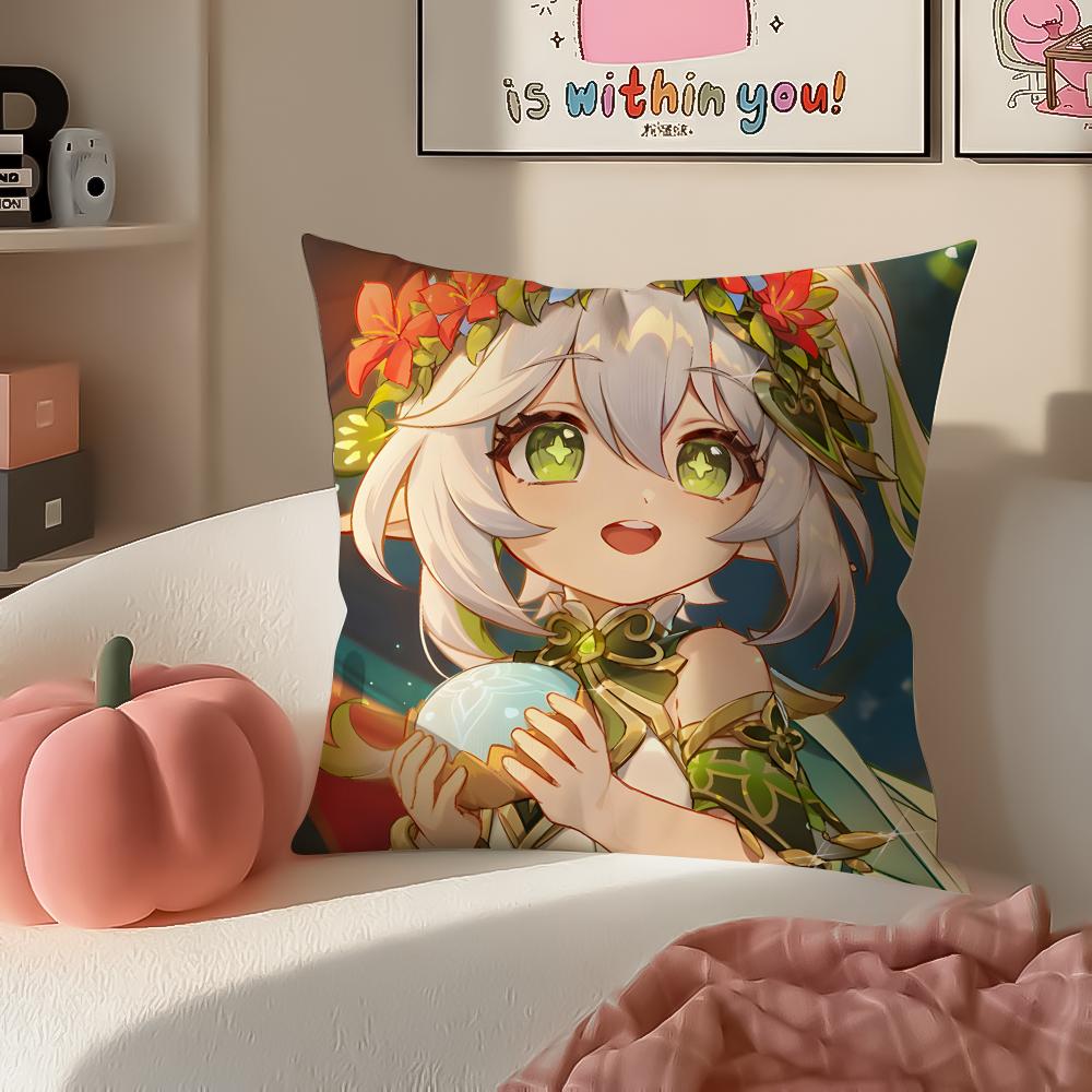 Genshin Nahida Cushion Cover Pillowcase Short Plush Invisible zipper Room Sofa Cushion Cover