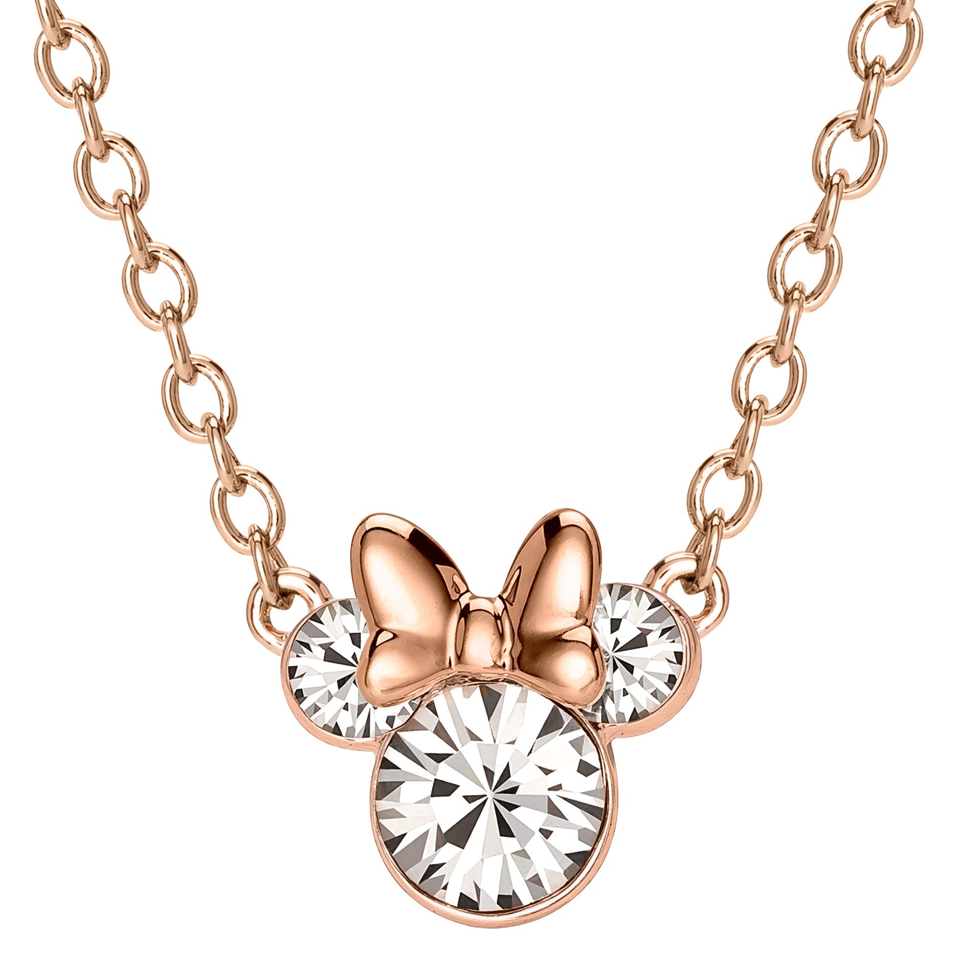 Disney Minnie Mouse Jewelry Gold Plated Cubic Zirconia Necklace Mickey s 90th Anniversary Pink