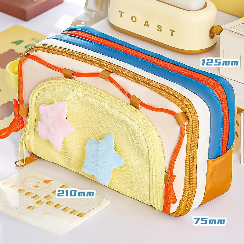 Cute Large Capacity Pencil Case for Kids Girl Jelly Color Five Point Star Stationery Organizer Portable Pen Bag Back To School