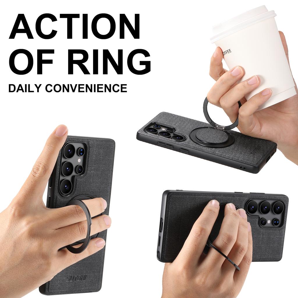 SUTENI G3 Für Samsung Galaxy S25 Ultra Magnetische Hülle Drehbarer Ring Ständer Jeans Textur PU TPU Handy Rückseite