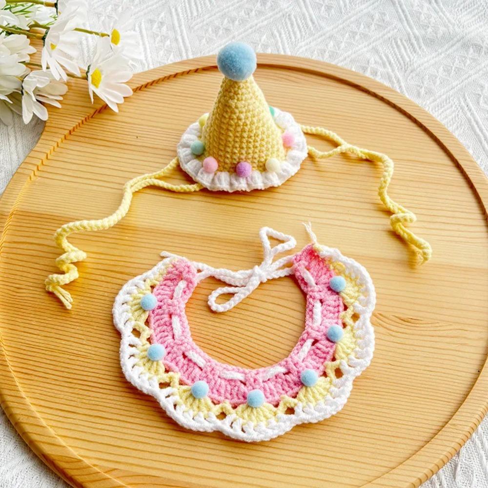 2pcs Handmade Dog Neck Set Photo Decoration Dog Neck Accessories Soft Pet Birthday Hat