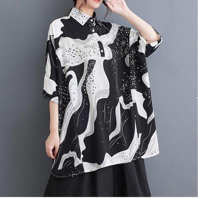 Short Sleeve Plus Size Chiffon Vintage Floral Tops Women Casual Loose Summer T-shirt