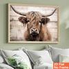 Highland Cow Canvas Wall Art - Scottish Cow Farm Animal Print, Rustic Scottish Borders Cattle Picture for Farmhouse Cottage Decor