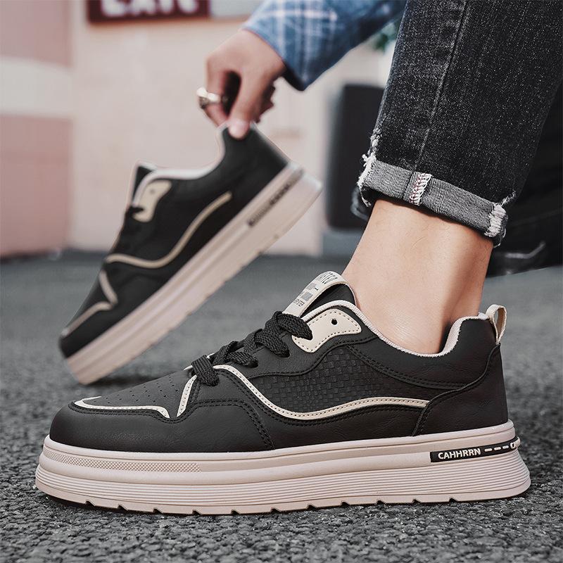 Spring new thick-soled men's casual sports board shoes low-top leather wear-resistant youth trend simple men's shoes