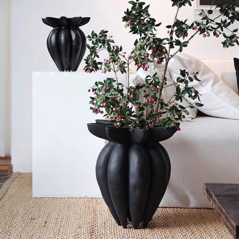 For Abstract Vase Black Jellyfish Petal Flower Pot Artistic Floral Arrangement Handicraft Flower Vase Home Decoration Accessorie