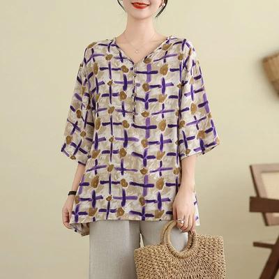 T-shirt for Women Summer Large Size Cotton T-shirt Soft Loose Printed Casual Comfortable Pullover T-shirt Top