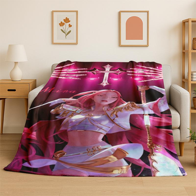 Kpop Demon Hunter Rumi Mira Zoey Cartoon Group Flannel Blanket Soft Warm Throw Blanket for Bedroom Living Room Bed Travel Gift