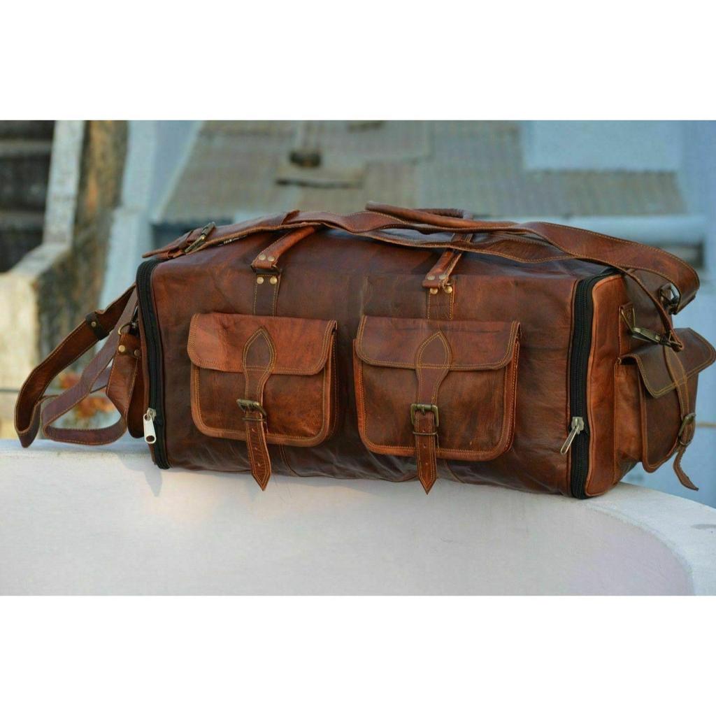 Kožená taška Duffle Men Goat Gym Leather Bag Cestovní zavazadlo Original S Brown Vintage Tote Bag