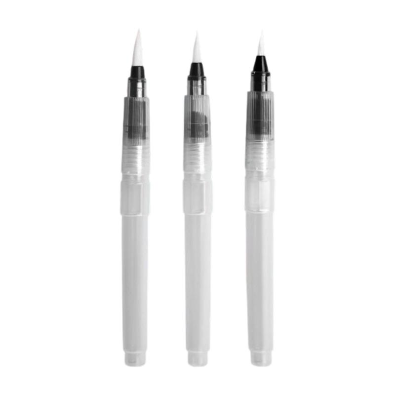3 Pieces Large Capacity Watercolor Paint Brushes Refillable Art Brush Pen Flexible Nylon Bristles Portable Art Supplies