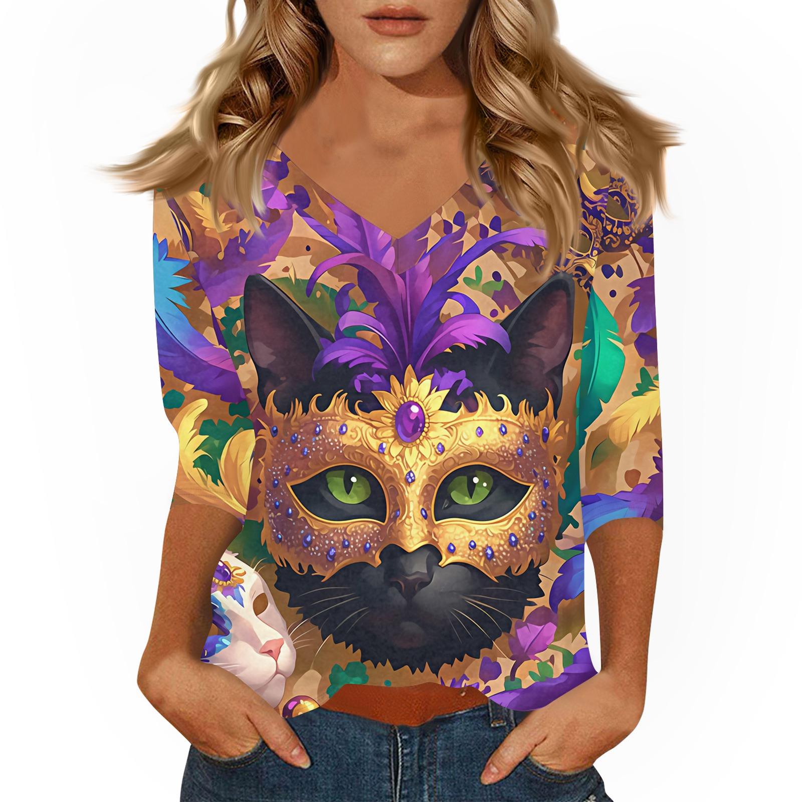 

Женская футболка с принтом, рукав 3/4, повседневная мода на выходные, базовый топ с V-образным вырезом XL фиолетовый