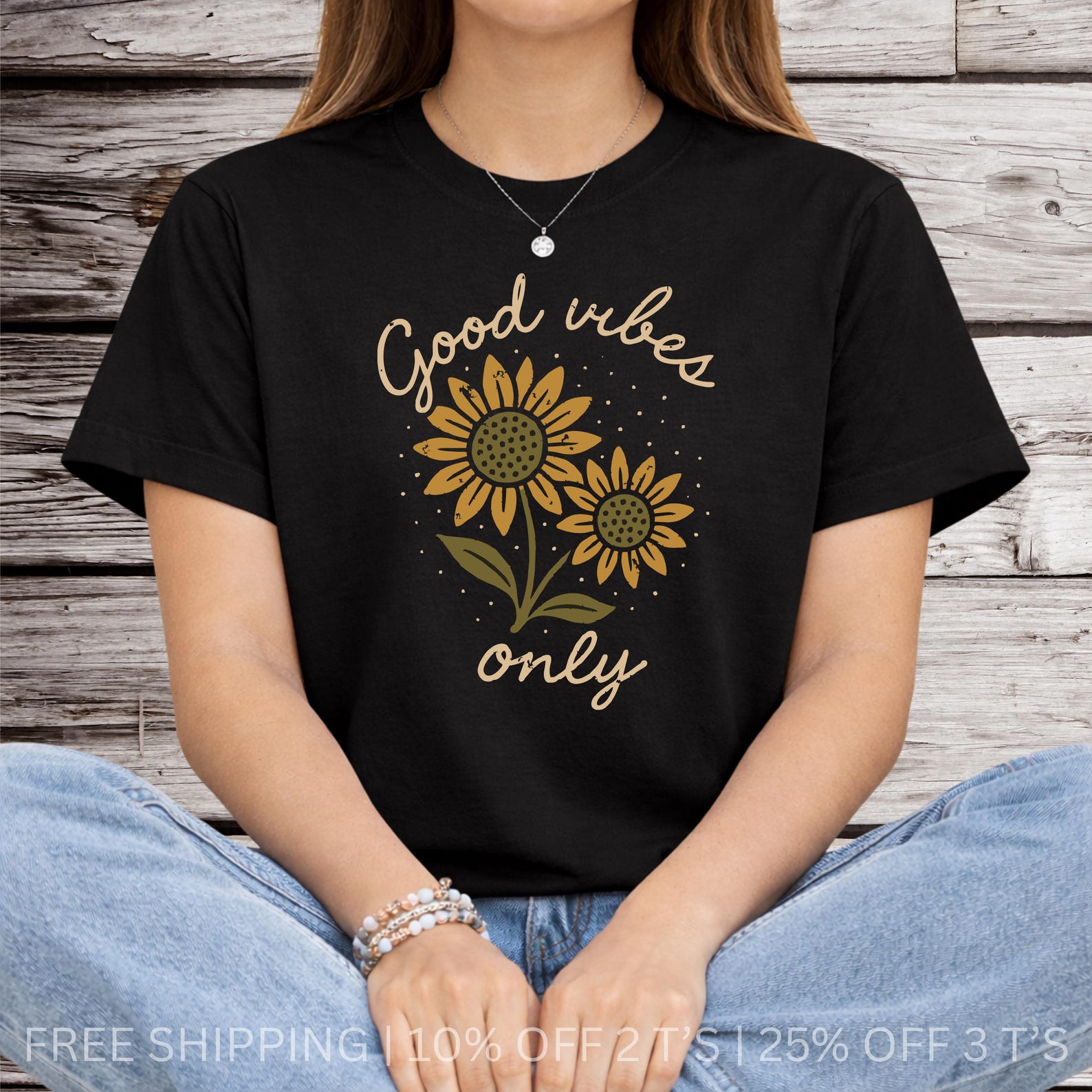 Good Vibes Only Tee | Sunflower Retro Graphic Shirt L