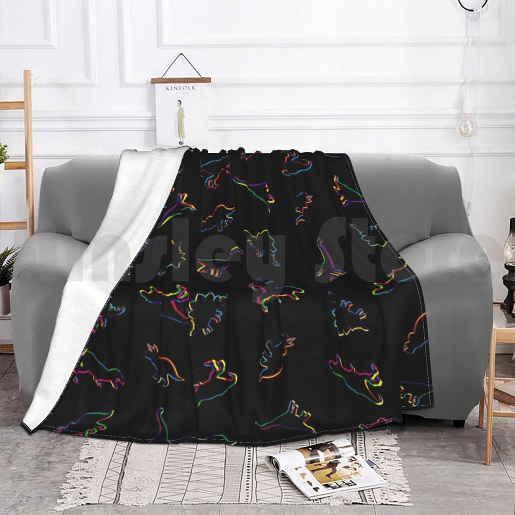 Cmyk Dinosaurs ( Black ) Blanket For Sofa Bed Travel Dinosaur Herbivore Carnivore Dino T Rex Tyrannosaurus