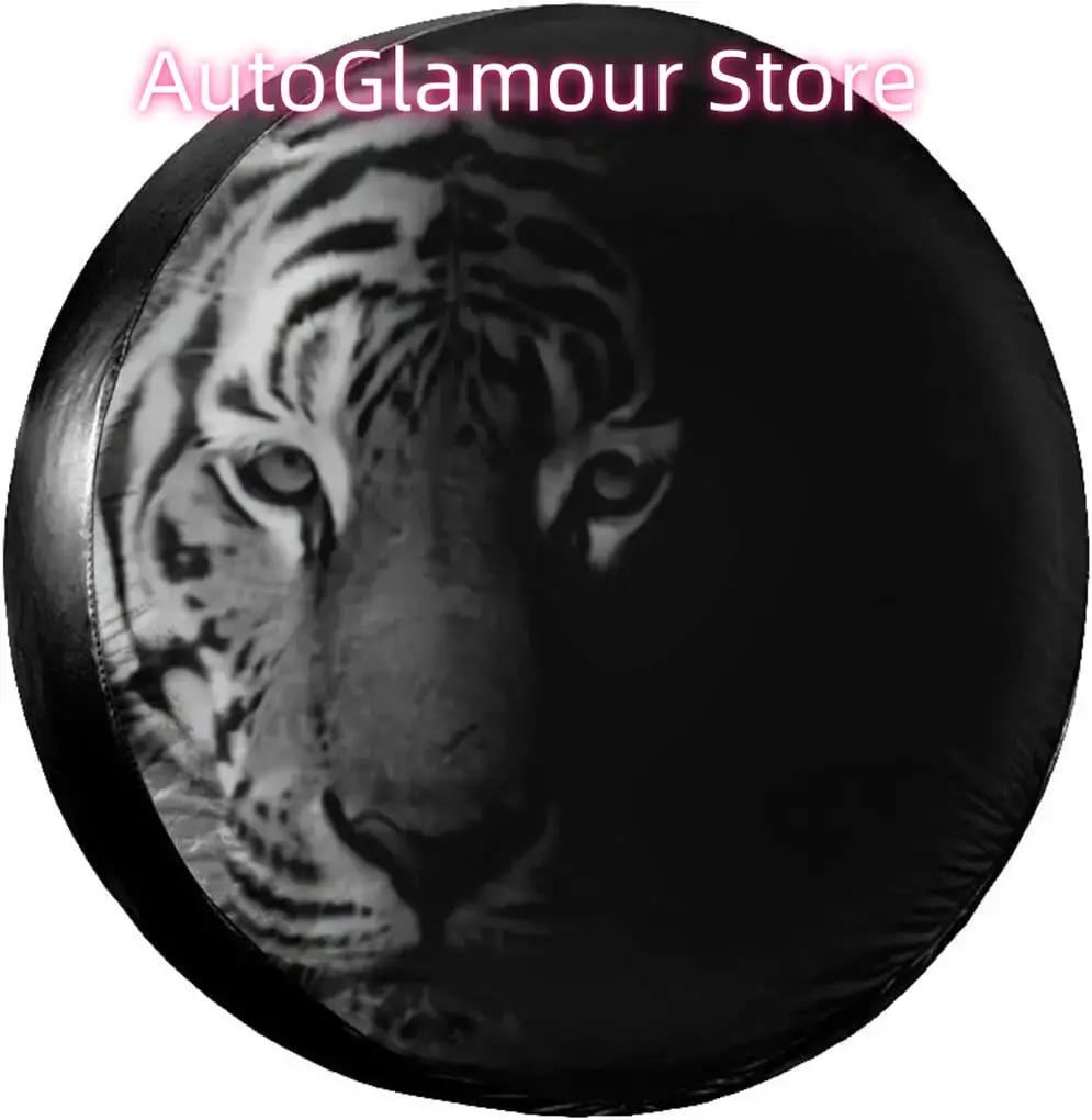 Spare Tire Cover Universal Tires Cover Black and White Tiger Car Tire Cover Wheel Weatherproof and Dust-Proof UV Sun Tir