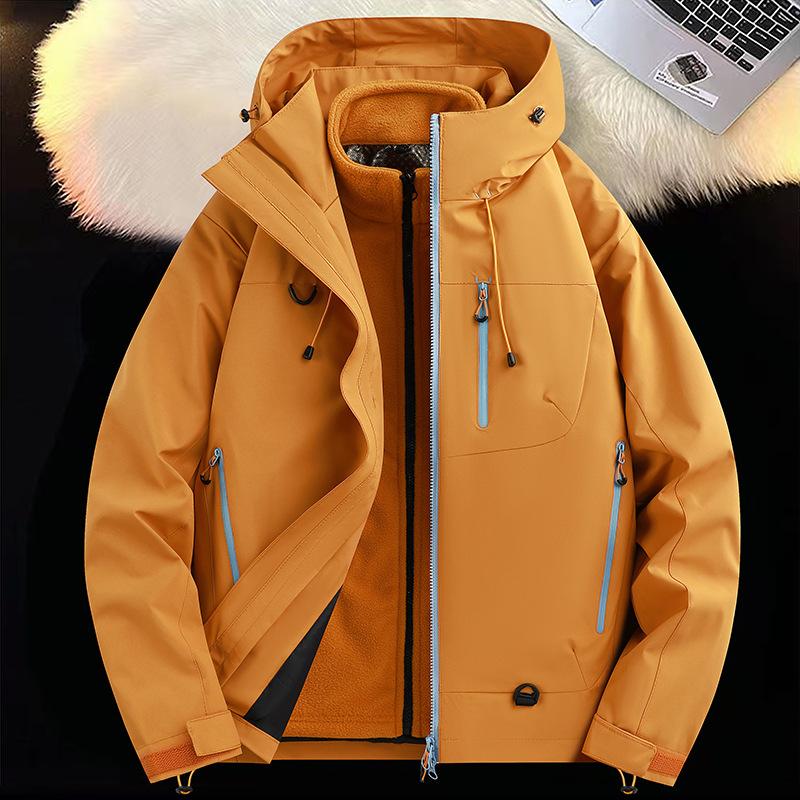 3-in-1 Workwear Hooded Jacket for Men's Outdoor Mountaineering Couples' Thickened Thermal Jacket