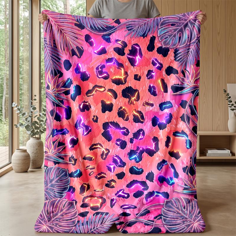 Tropical Neon Leopard Print Theme blanket Lightweight Warm Flannel Blanket Decorative Throw Blanket for Home Decoration