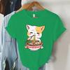 Tshirt Print Lovely Cat Ramen Cute Graphic Tee Casual Shirt Women Oversized Loose Fashion Trend Tshirt Cat Ramen Summer Shirt