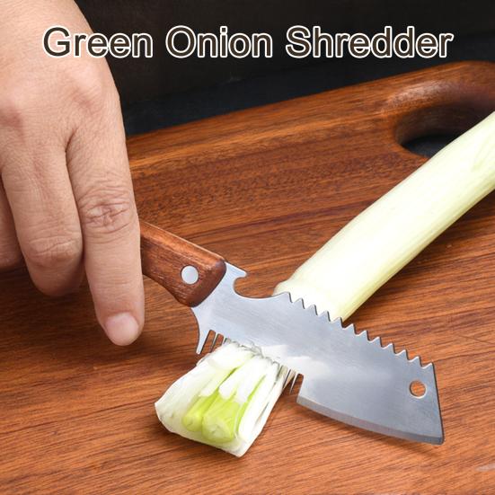 Stainless Steel Scallion Shredder with Wood Handle Julienne Slicer for Ginger & Herbs Fish Scaler Bottle Opener Rust-Proof Essential Kitchen Tool