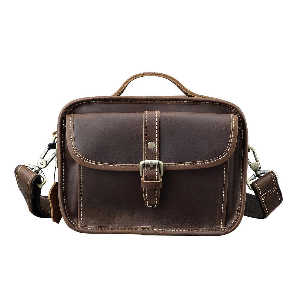 New Genuine Leather Men's Messenger Bag, Crazy Horse Leather Men's Head Cover Layer Cowhide Shoulder Crossbody Bag, Casual Handbag