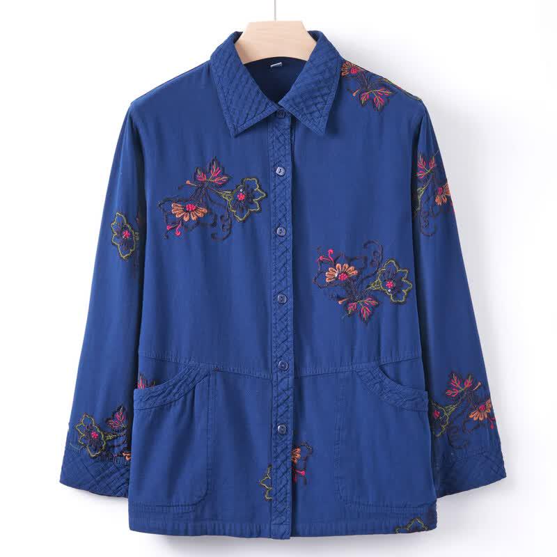 YUZHAOLIN Women's 100% Cotton Embroidered Long-Sleeve Shirt