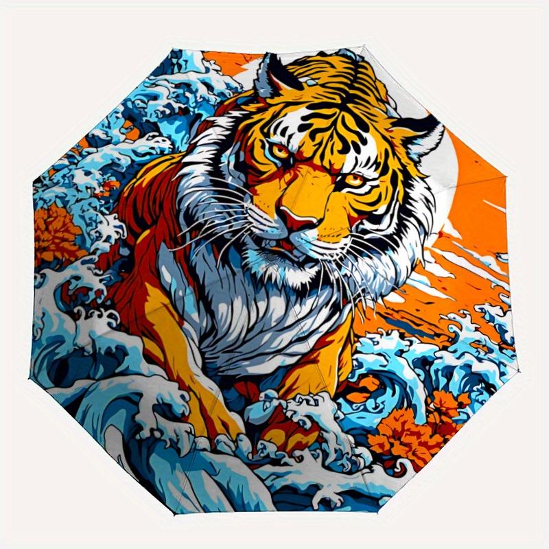 

1pc Tiger Wave Automatic Opening/closing umbrella, Reinforced 8-Rib Construction, Compact Travel Umbrella yy250808178