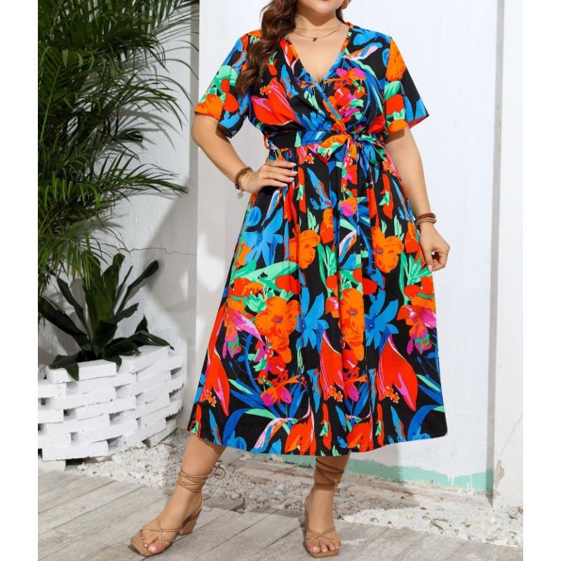 

Женское платье с V-образным вырезом Fat Mm Plus Size Dress 4XL разноцветный