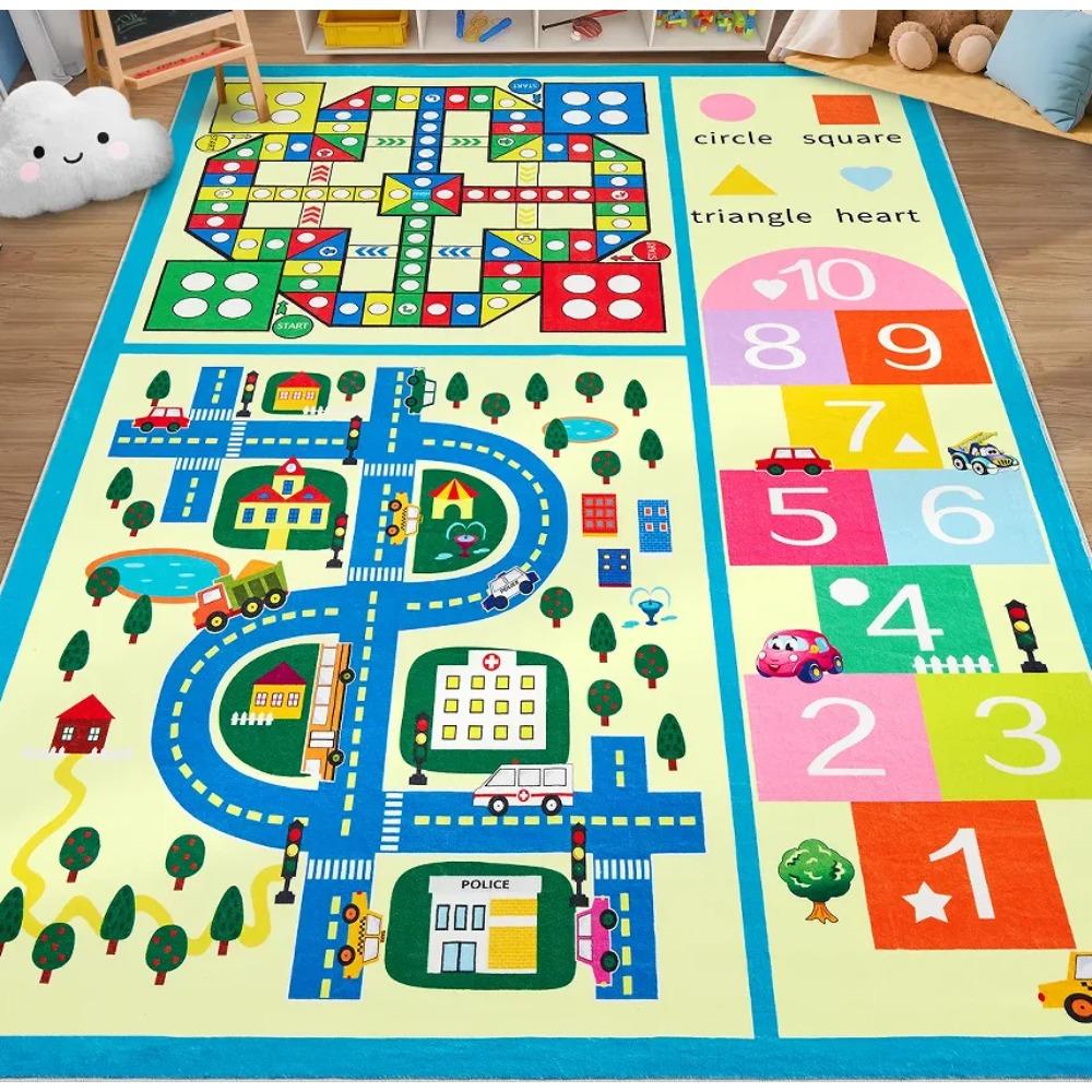 Kids Rug Colorful Animal Non-Slip Carpet for Classroom Bedroom Playroom Indoor Road Car Educational Area Rug Home Decoration