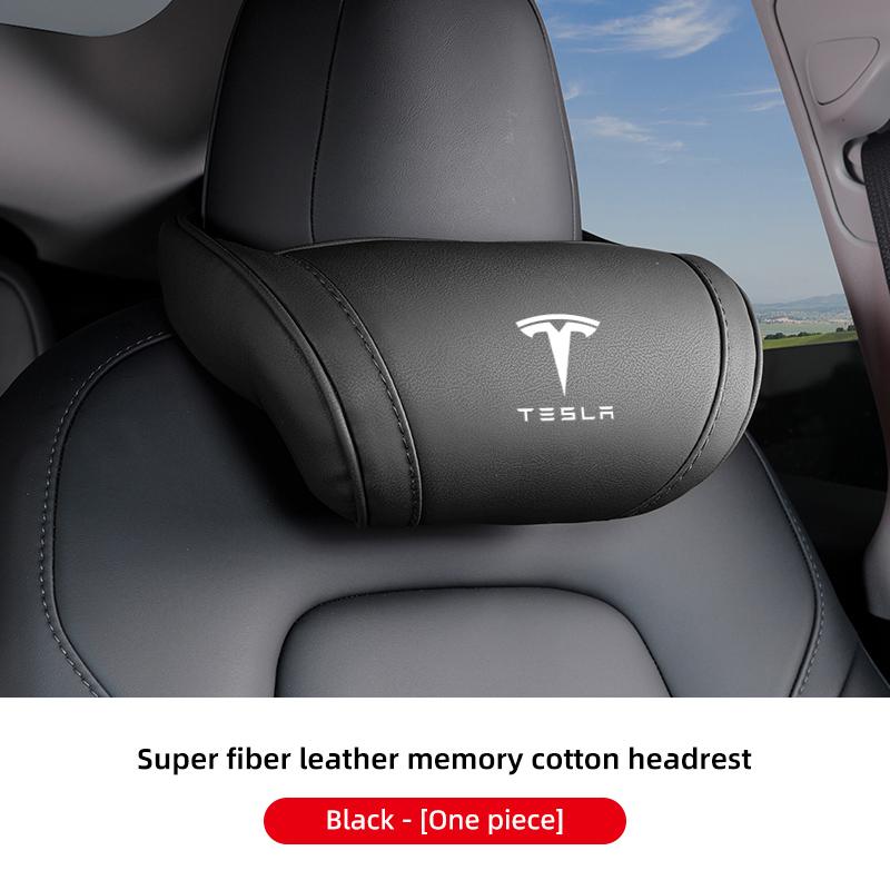 High-quality Leather Car Seat Headrest Memory Foam Comfort Neck Pillow For Tesla Model 3 Y S X Cybertruck Juguete Auto Interiors
