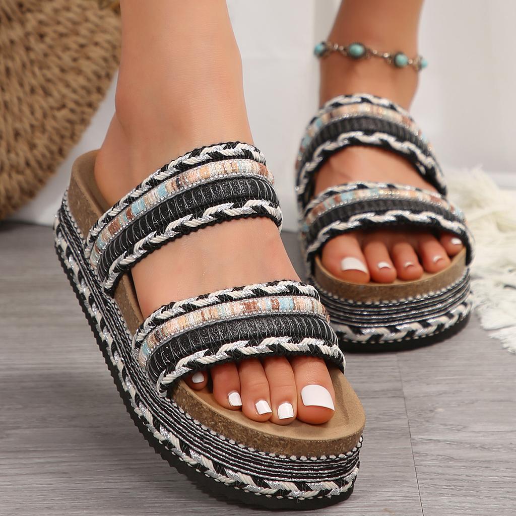 Women Slippers 2025 New Flats Platform Shoes Women Beach Casual Flat Sandals Bohemian Handmade Espadrilles Slippers Slides Women