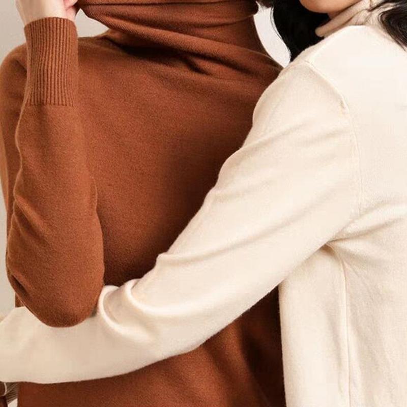 Turtleneck Knit Sweater Women's Fall and Winter Versatile Solid Color Pullover Lady Slim Base Simple Tops