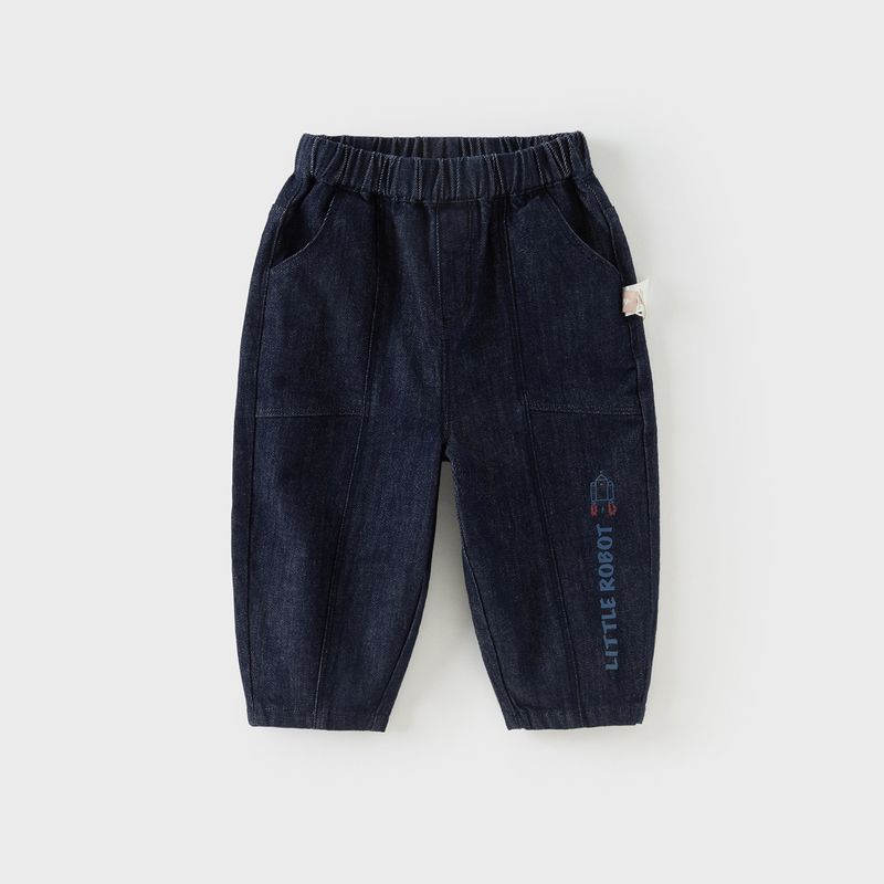David Bella Boys  Jeans Children s Pants 2026 Spring New Elastic Casual Denim Long Pants Carrot Pants Denim Blue [Ready in Stock] 130 cm